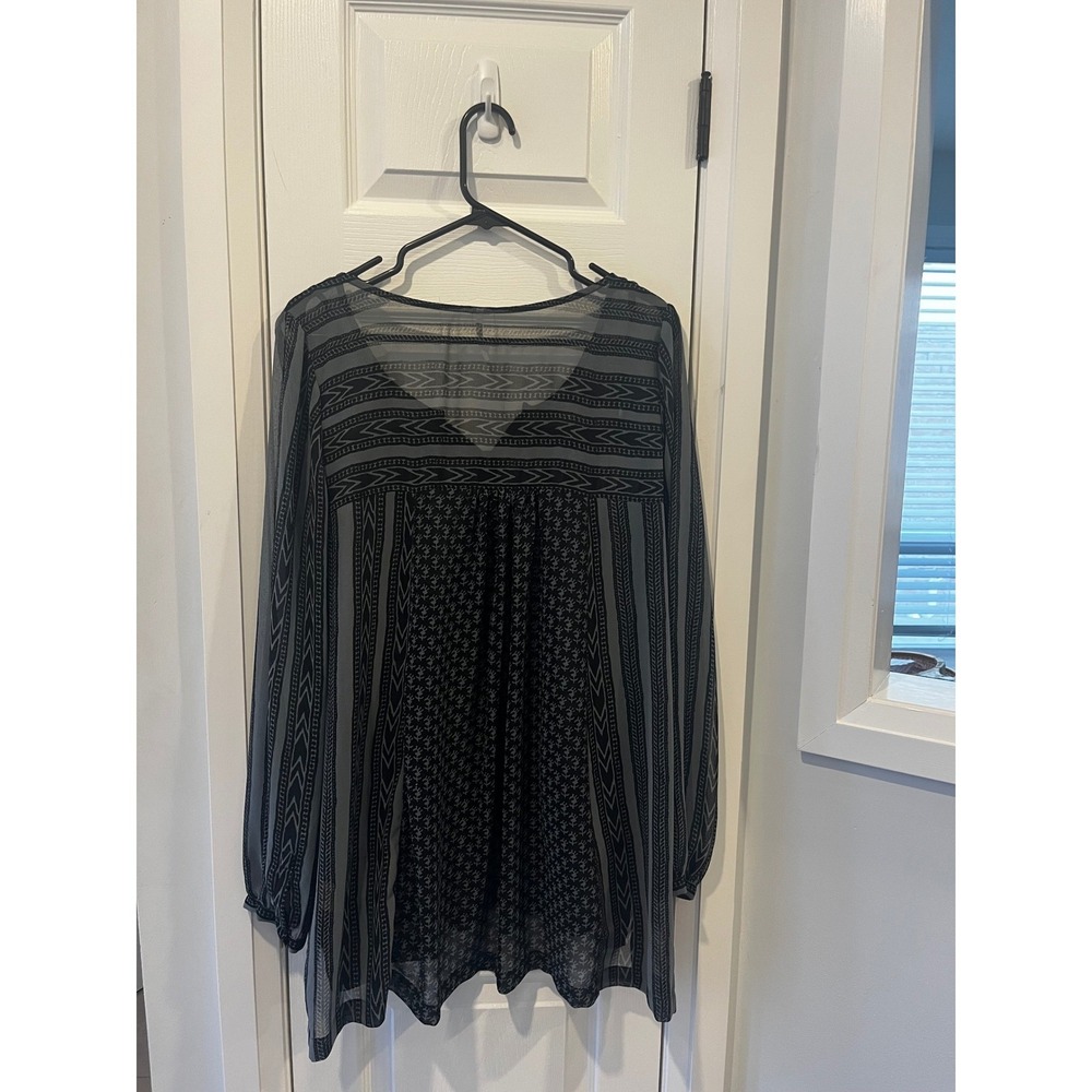 Free People Black Patterned Beaded Tunic Top Long Sleeve Women Medium Sheer Boho - Picture 4 of 14